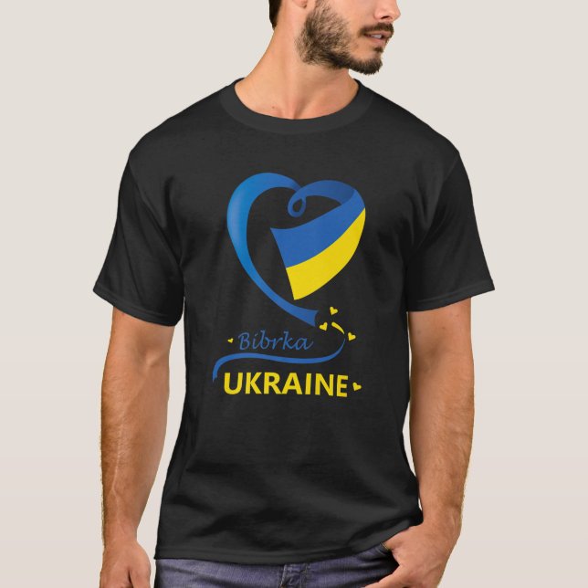 Bibrka Ukraine National Flag Heart Emblem Crest T-Shirt (Front)
