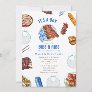 Bibs & Ribs BBQ Cookout Boy Baby Shower  Invitation