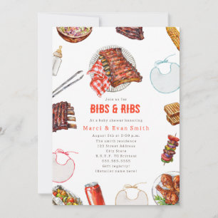 Bibs & Ribs BBQ Cookout Neutral Baby Shower  Invitation