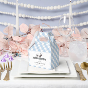Bibs & Ribs BBQ Rustic Blue Gingham Baby Shower Favor Box