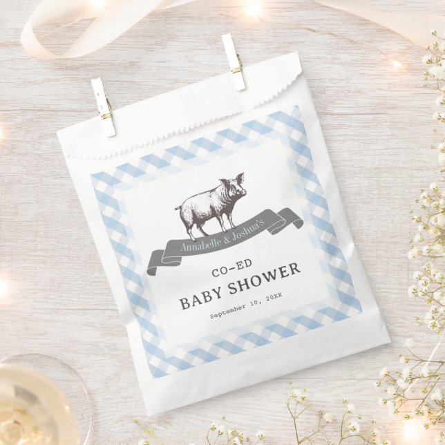 Bibs & Ribs BBQ Rustic Blue Gingham Baby Shower Favour Bag (Clipped)