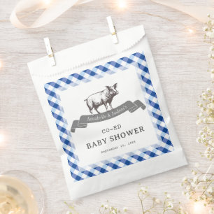 Bibs & Ribs BBQ Rustic Navy Gingham Baby Shower Favour Bag