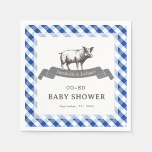 Bibs & Ribs BBQ Rustic Navy Gingham Baby Shower Napkin