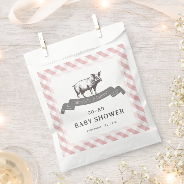 Bibs & Ribs BBQ Rustic Pink Gingham Baby Shower Favour Bag (Clipped)