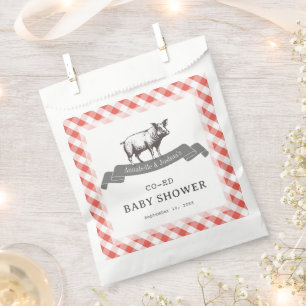 Bibs & Ribs BBQ Rustic Red Gingham Baby Shower Favour Bag