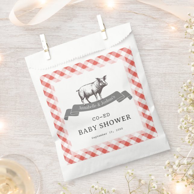 Bibs & Ribs BBQ Rustic Red Gingham Baby Shower Favour Bag (Clipped)