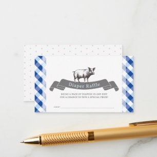 Bibs & Ribs Navy Gingham Diaper Raffle Ticket Enclosure Card
