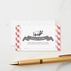 Bibs & Ribs Red Gingham Diaper Raffle Ticket Enclosure Card
