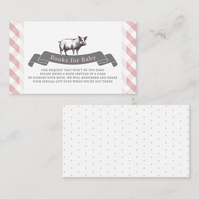 Bibs & Ribs Rustic Pink Gingham Books for Baby Enclosure Card (Front/Back)