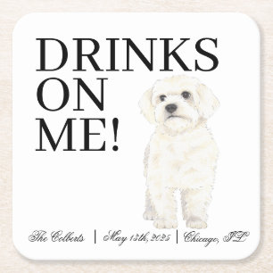 Bichon, Bolognese, Havanese, Maltese Wedding Square Paper Coaster