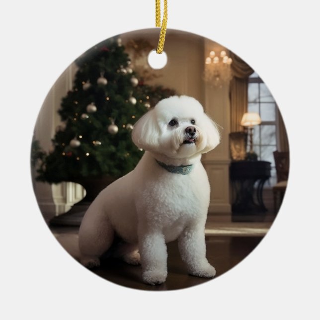 Bichon Christmas Ceramic Ornament (Front)