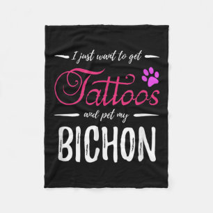 Bichon Dog Lover Tattoo Funny Dog Mom Gift Idea  Fleece Blanket
