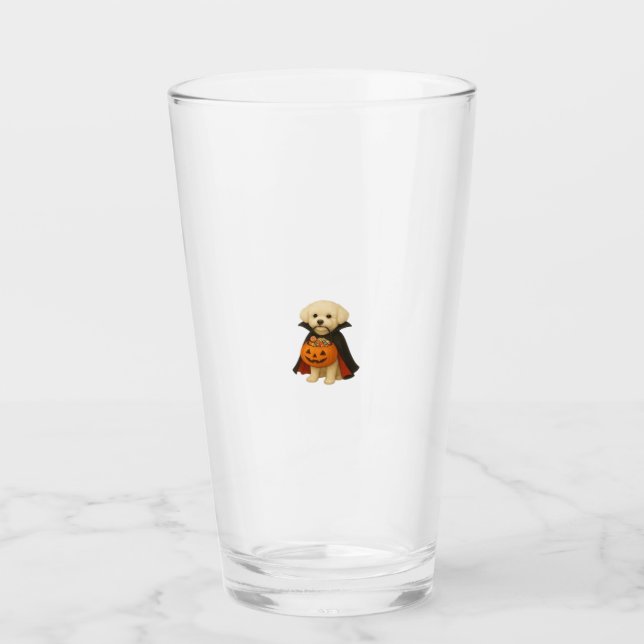 Bichon Fris� Halloween Vampire Pup with Pumpkin Ba Glass (Front)