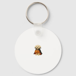Bichon Fris� Halloween Vampire Pup with Pumpkin Ba Keychain