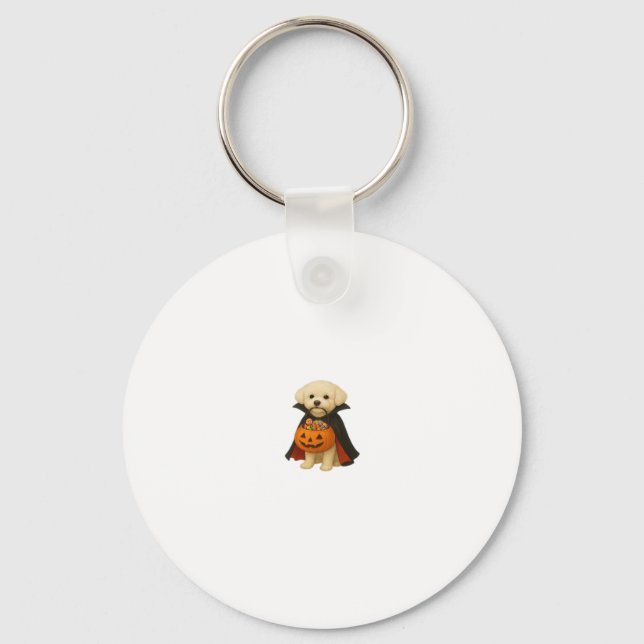 Bichon Fris� Halloween Vampire Pup with Pumpkin Ba Keychain (Front)