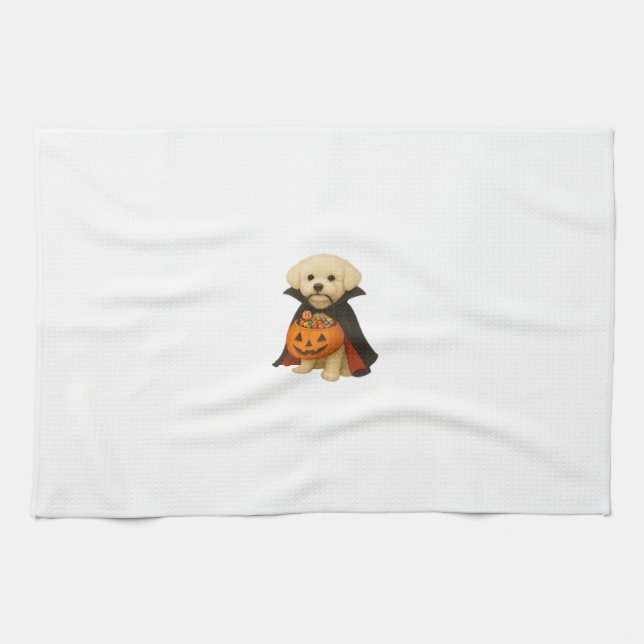Bichon Fris� Halloween Vampire Pup with Pumpkin Ba Kitchen Towel (Horizontal)