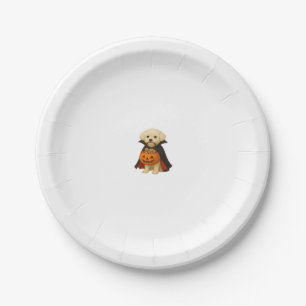 Bichon Fris� Halloween Vampire Pup with Pumpkin Ba Paper Plate