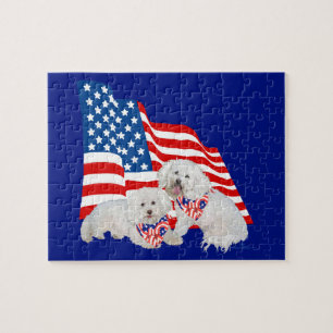 Bichon Frise American Flag Jigsaw Puzzle