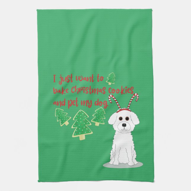 Bichon Frise and Christmas Cookie Humour Kitchen Towel (Vertical)