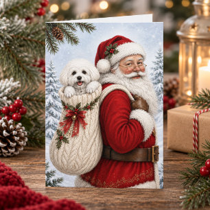 Bichon Frise and Santa Christmas Dog Greeting Card