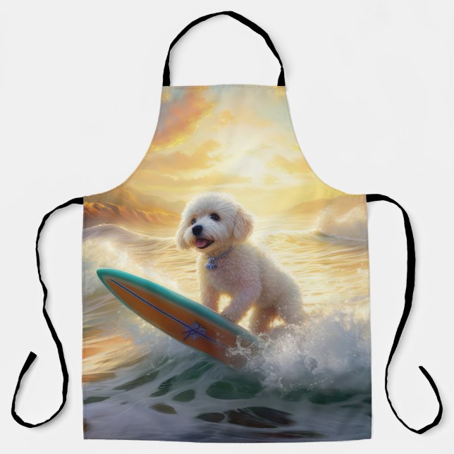 Bichon Frise Beach Surfing Painting  Apron (Front)