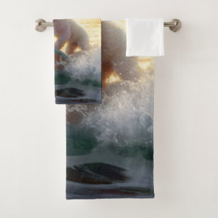 Bichon Frise Beach Surfing Painting Bath Towel Set
