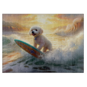 Bichon Frise Beach Surfing Painting Cutting Board