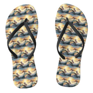 Bichon Frise Beach Surfing Painting  Flip Flops
