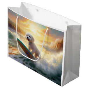Bichon Frise Beach Surfing Painting Large Gift Bag