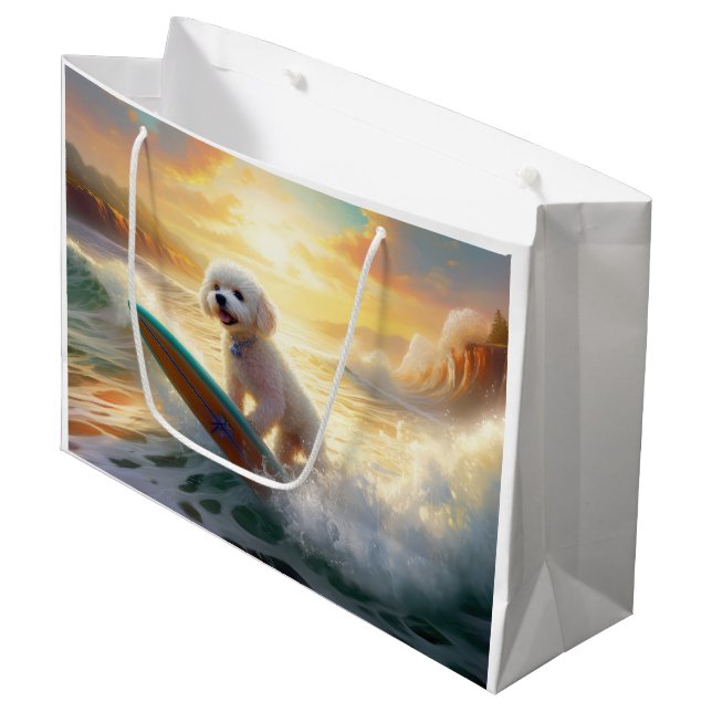 Bichon Frise Beach Surfing Painting  Large Gift Bag (Front Angled)