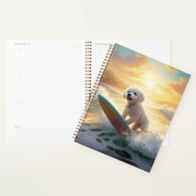 Bichon Frise Beach Surfing Painting  Planner (Display)