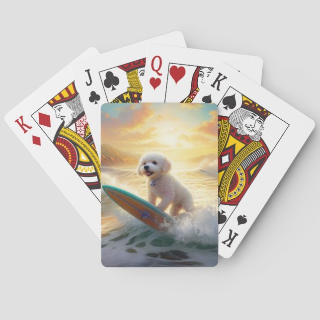 Bichon Frise Beach Surfing Painting  Playing Cards (Back)