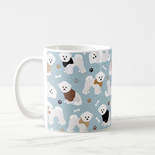 Bichon Frise Bones and Paws Blue Coffee Mug (Left)