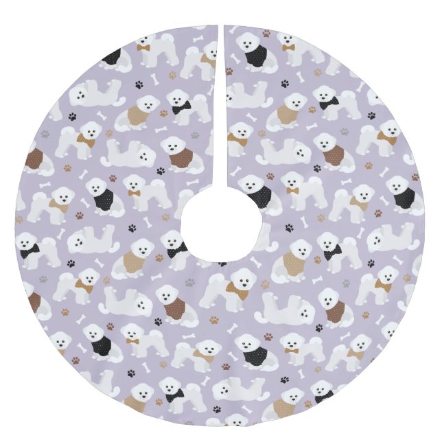 Bichon Frise Bones and Paws Purple Brushed Polyester Tree Skirt (Front)