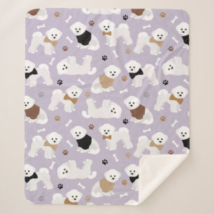 Bichon Frise Bones and Paws Purple Sherpa Blanket