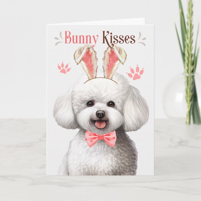 Bichon Frise Bunny Ears Easter Holiday Card (Front)