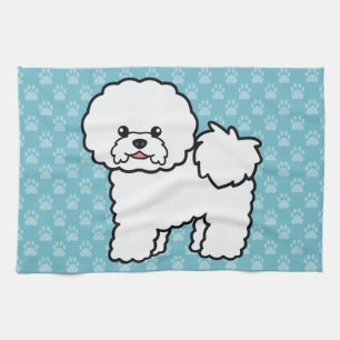 Bichon Frise Cartoon Dog Illustration On Blue Kitchen Towel