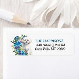 Bichon Frise Chien Blue Floral Adresse de retour