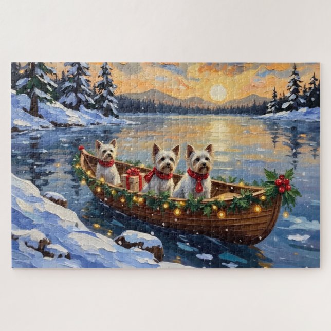 Bichon Frise Christmas Boat Holiday Jigsaw Puzzle (Horizontal)