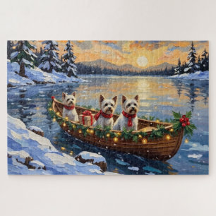 Bichon Frise Christmas Boat Holiday Jigsaw Puzzle