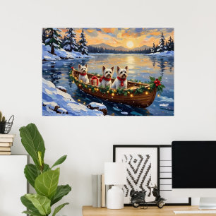 Bichon Frise Christmas Boat Holiday Poster