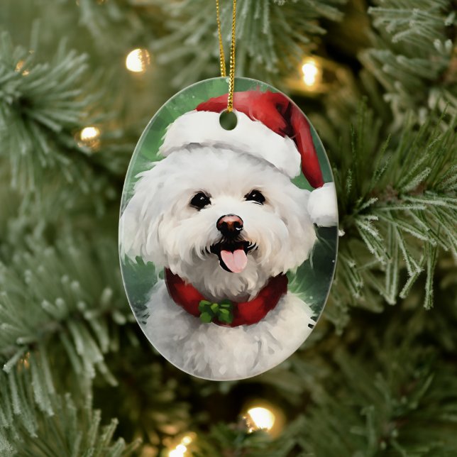 Bichon Frise Christmas brush painting artwork Ceramic Ornament (Tree)
