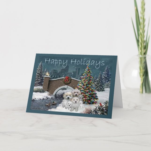 Bichon Frise Christmas Card Evening (Front)