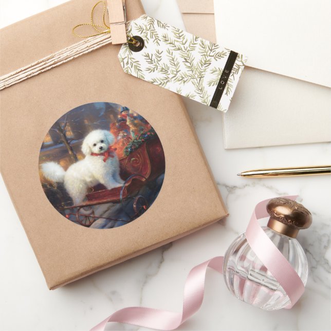 Bichon Frise Christmas Festive Season  Classic Round Sticker (Gifting)