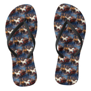 Bichon Frise Christmas Festive Season  Flip Flops
