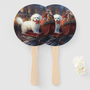 Bichon Frise Christmas Festive Season Hand Fan