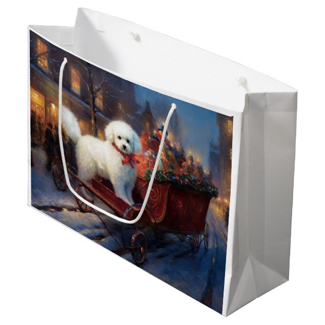 Bichon Frise Christmas Festive Season  Large Gift Bag (Front Angled)