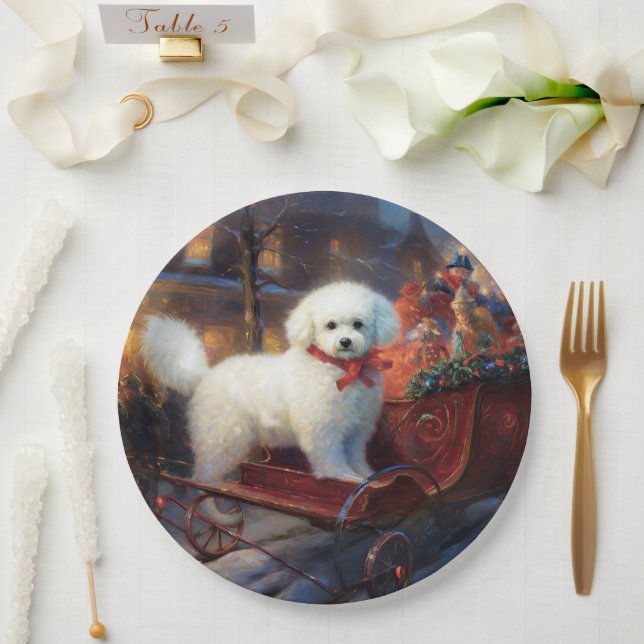 Bichon Frise Christmas Festive Season  Paper Plate (Wedding)