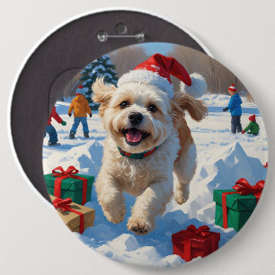Bichon Frise Christmas Festive Snow Scene 6 Inch Round Button