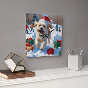 Bichon Frise Christmas Festive Snow Scene Square Wall Clock